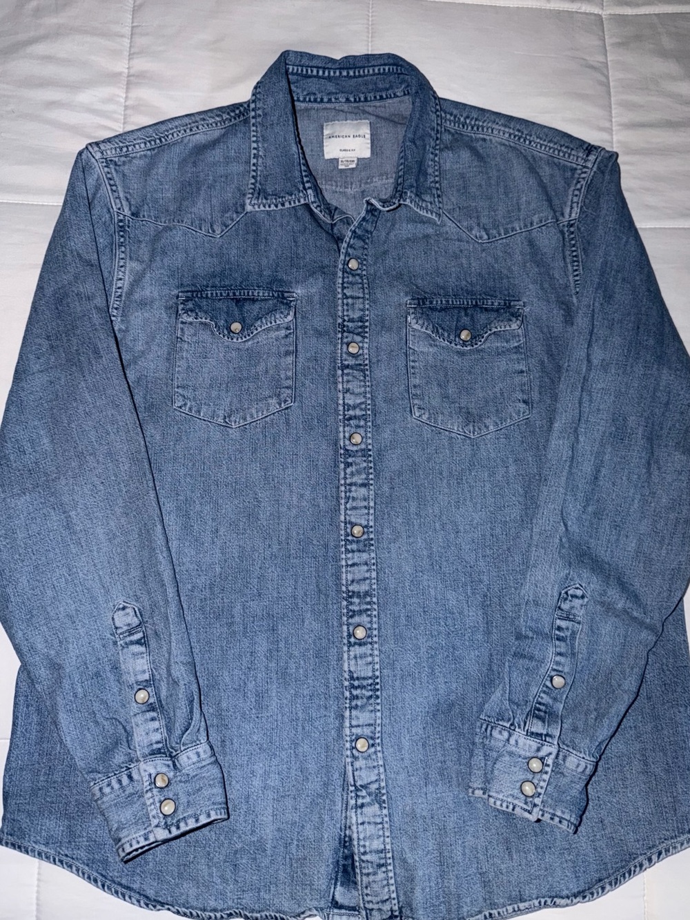 American Eagle Men's Blue Denim Button Up Western Shirt - XL